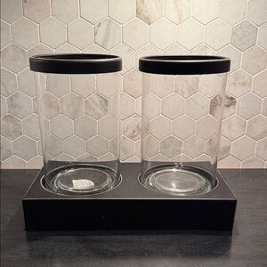 Pier 1 Set of 2 Clear Glass Decor with Black Base